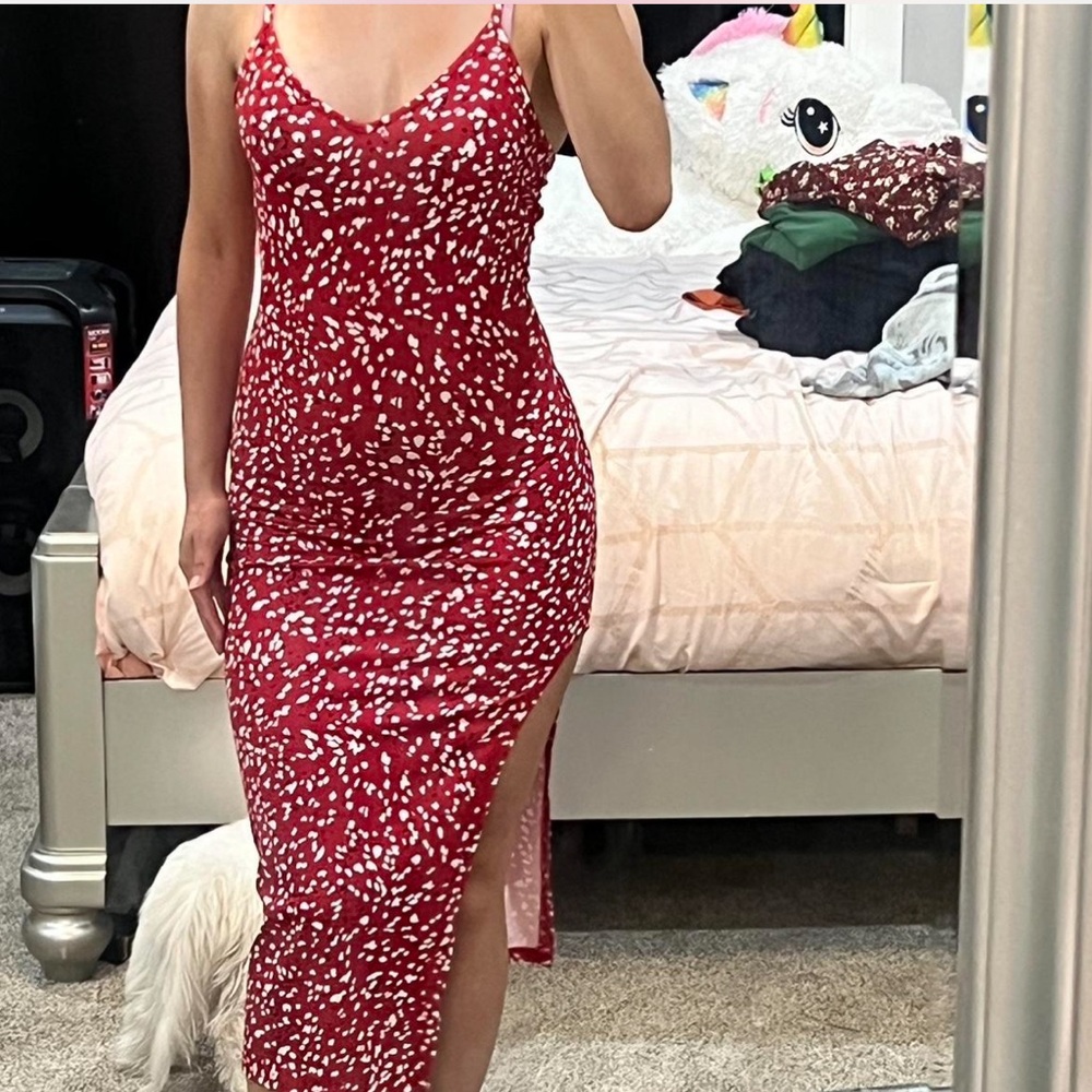 Red and White Spaghetti Strap Dress